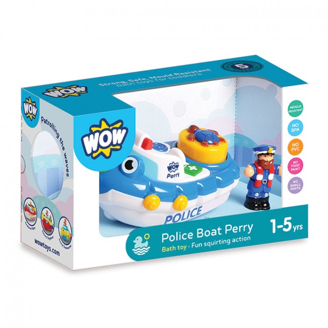 Police Boat Perry WOW Toys bath toy box